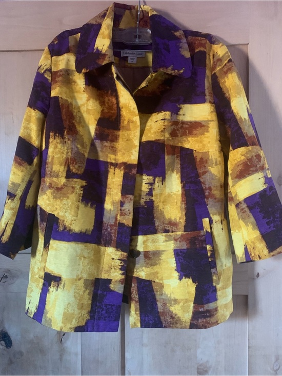 Coldwater Creek Jackets & Blazers - Vintage Women’s Coldwater Creek Yellow and Purple Brushstroke Top